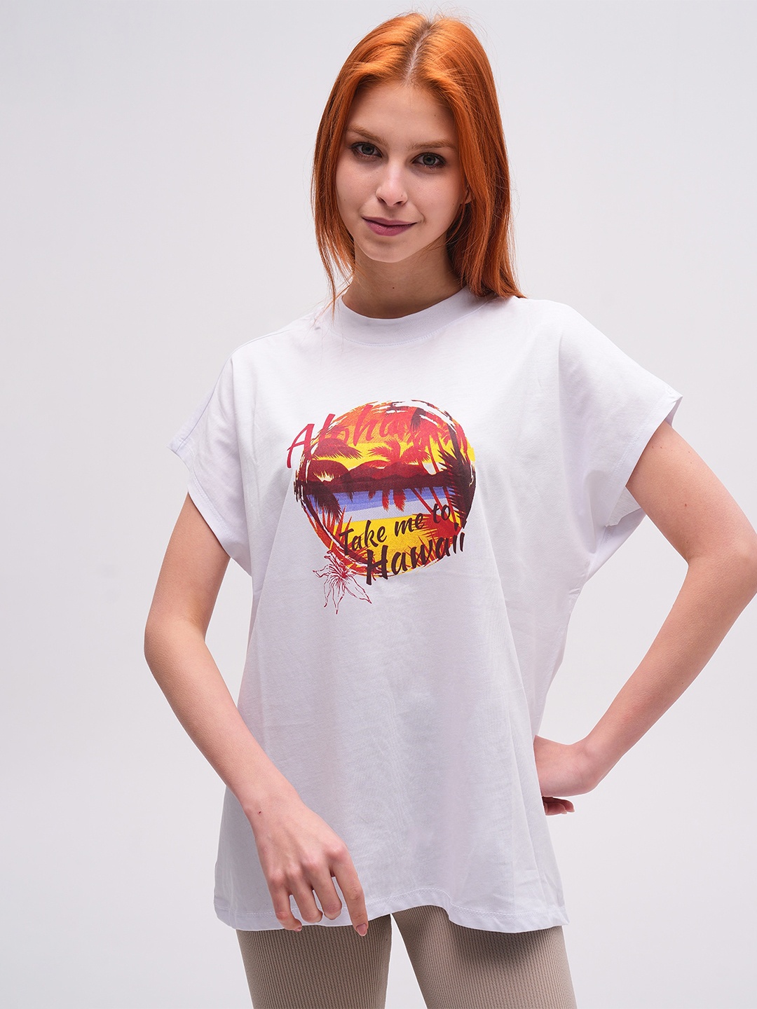 

PRET A TUER Aloha Printed Extended Sleeves Pure Cotton T-shirt, White
