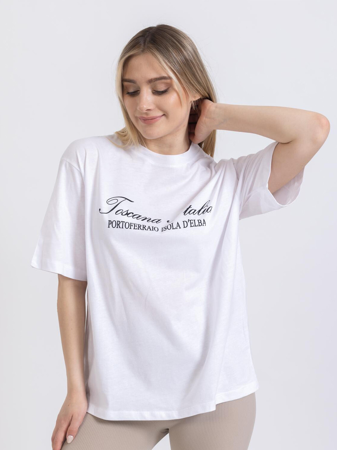 

PRET A TUER Typography Printed Drop-Shoulder Sleeves Pure Cotton Oversized T-Shirt, White