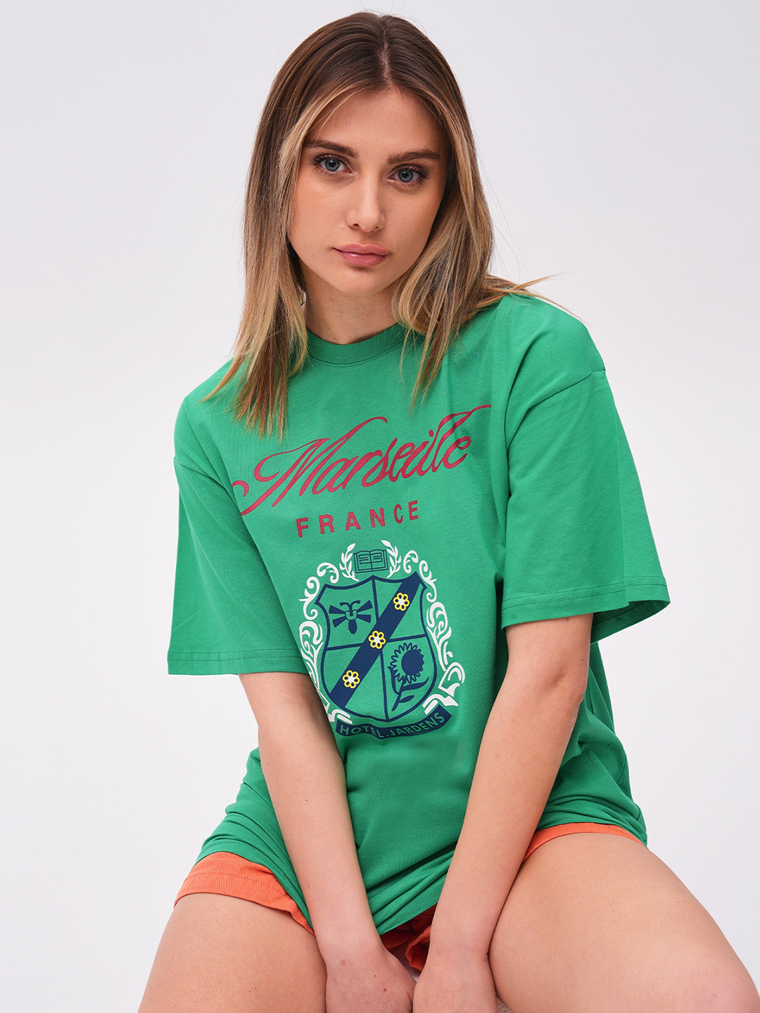 

PRET A TUER Typography Printed Pure Cotton Loose T-shirt, Green