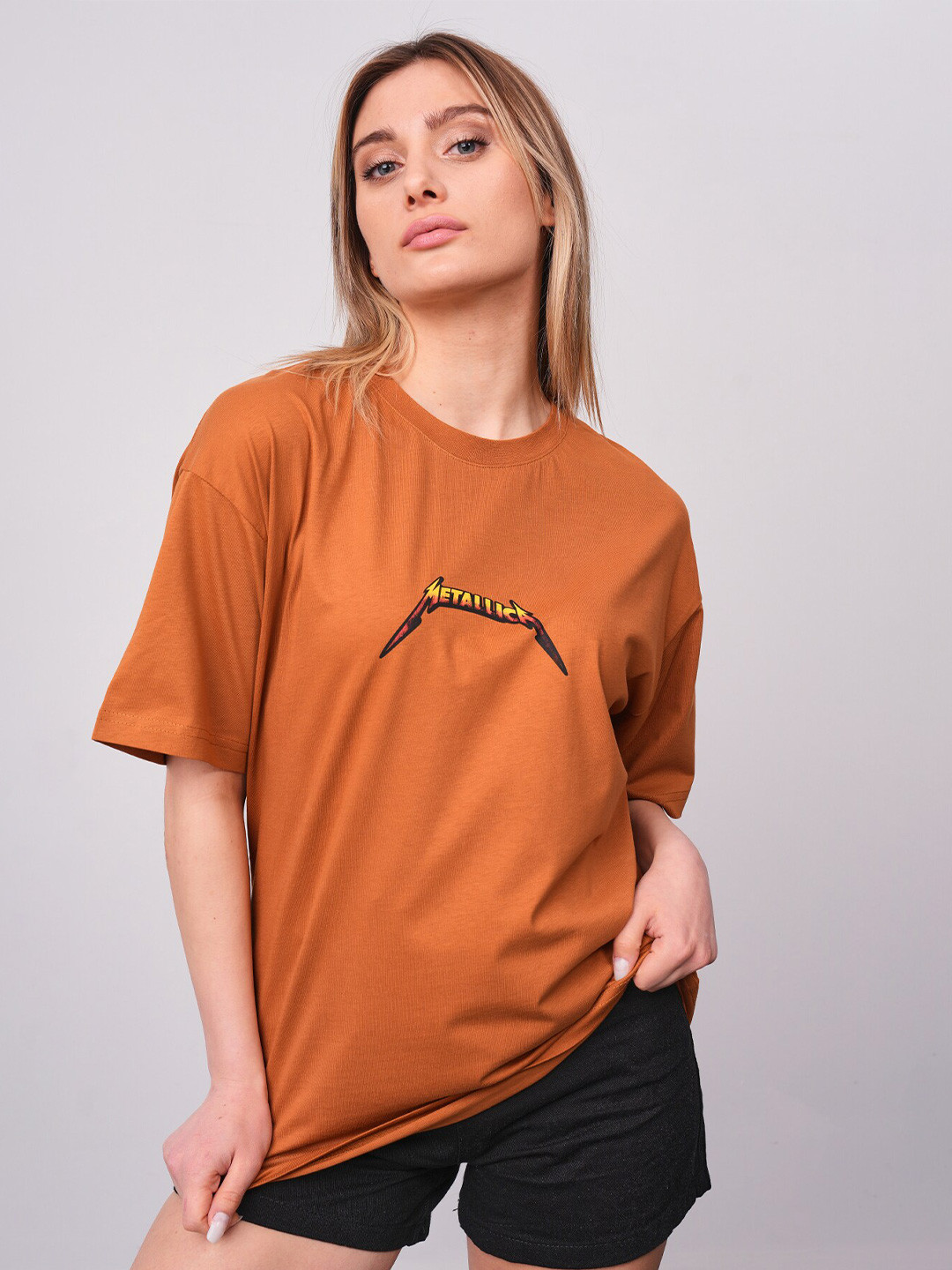 

PRET A TUER Typography Printed Oversized Pure Cotton T-shirt, Tan