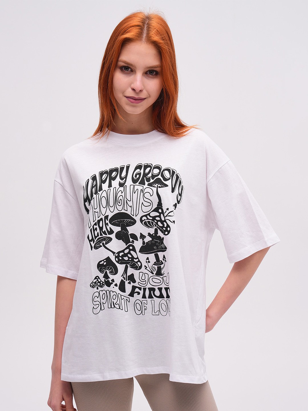 

PRET A TUER Typography Printed Oversized Pure Cotton T-shirt, White