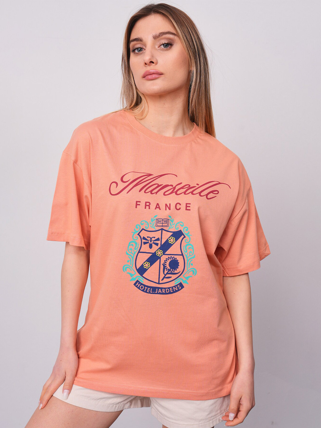 

PRET A TUER Typography Printed Oversized Pure Cotton T-shirt, Pink