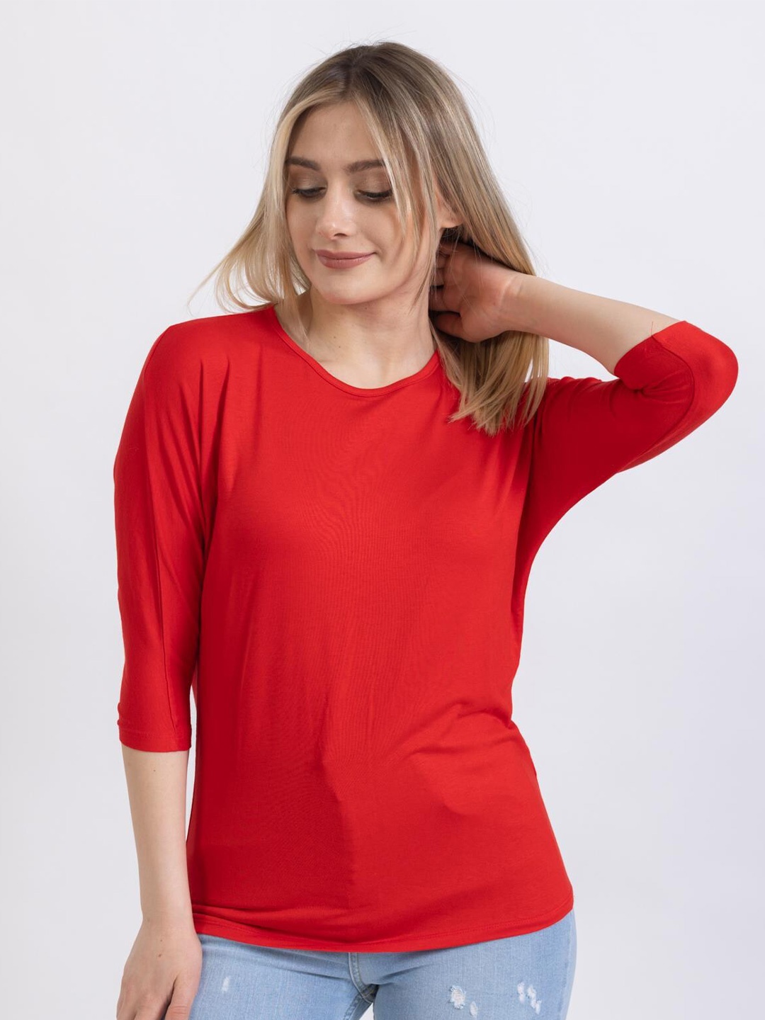 

PRET A TUER Three-Quarter Sleeves Casual T-shirt, Red