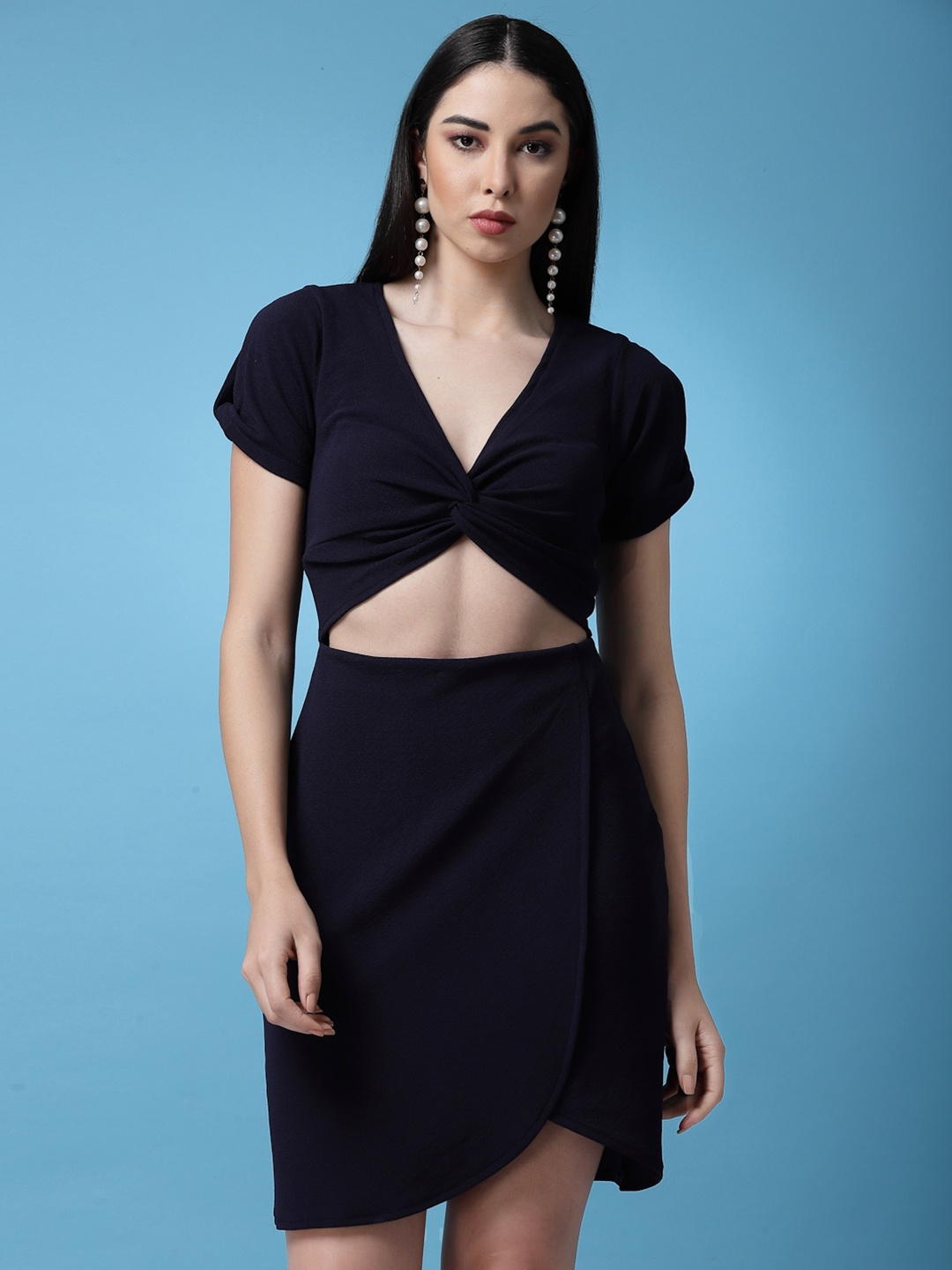 

Oomph! V-Neck Cut-Out Sheath Mini Dress, Navy blue