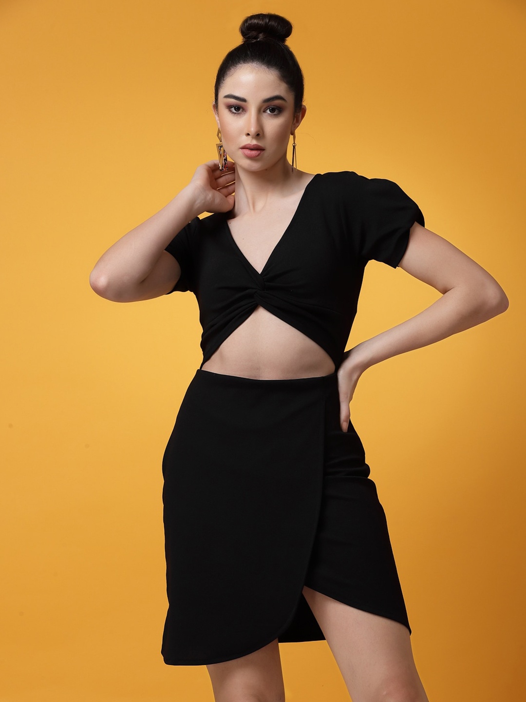 Oomph! V-Neck Cut-Out Sheath Mini Dress, Black