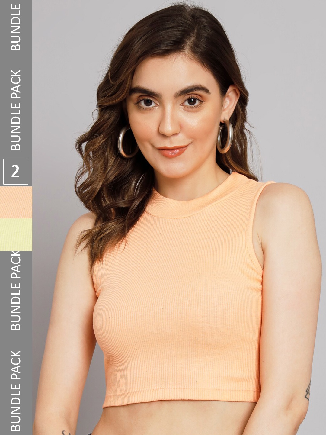 

GUTI Pack Of 2 Ribbed Sleeveless Casual Crop Top, Orange