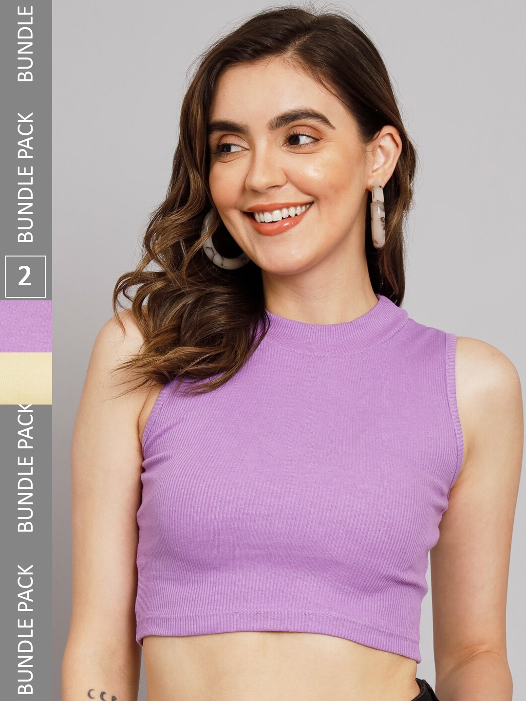 

GUTI Pack Of 2 Ribbed Sleeveless Casual Crop Tops, Purple