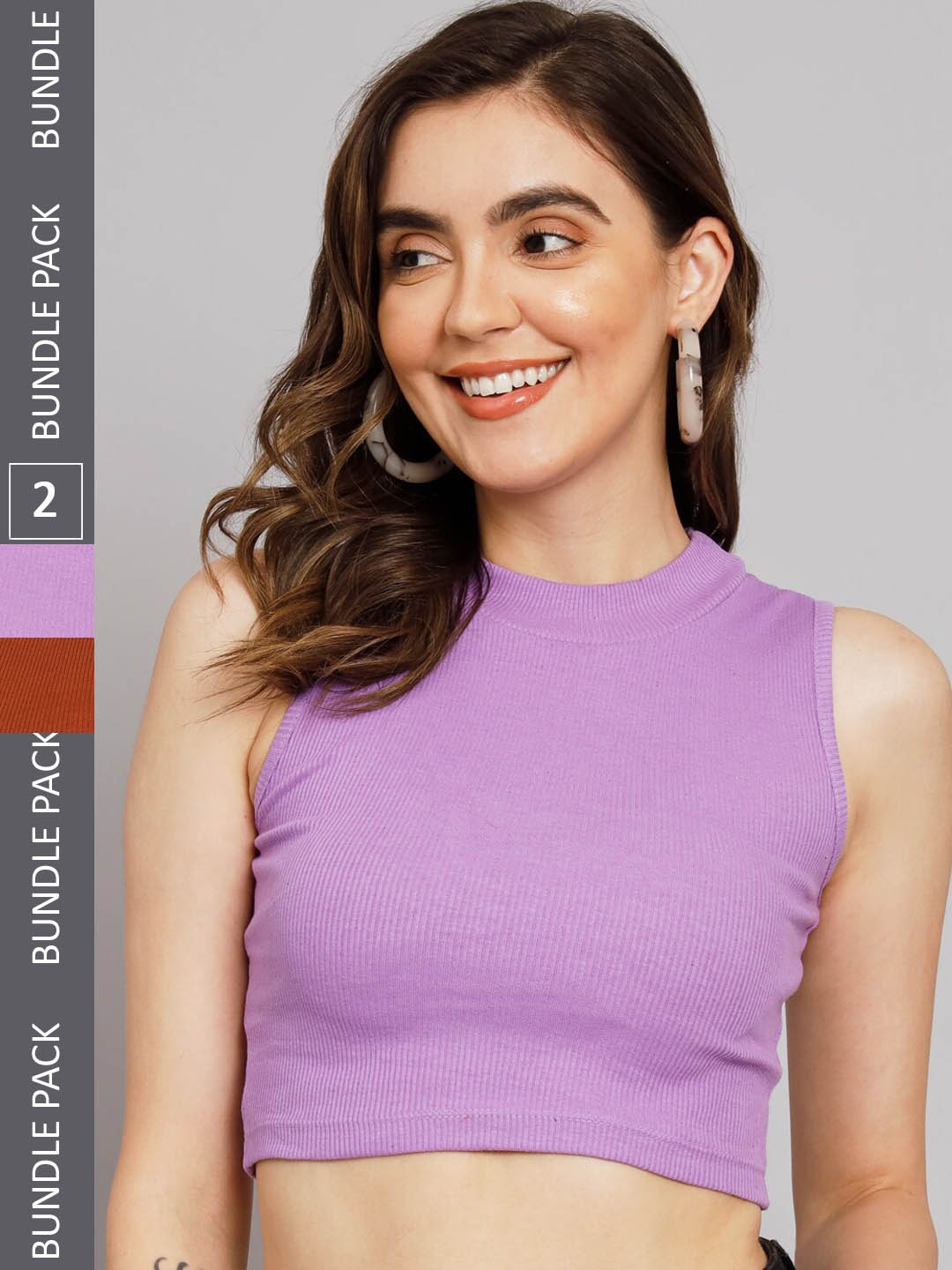 

GUTI Pack Of 2 Ribbed Sleeveless Casual Crop Tops, Brown