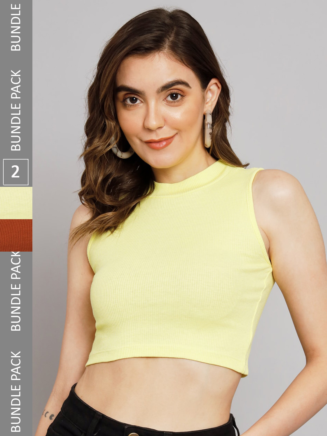 

GUTI Pack Of 2 Ribbed Sleeveless Casual Crop Tops, Rust