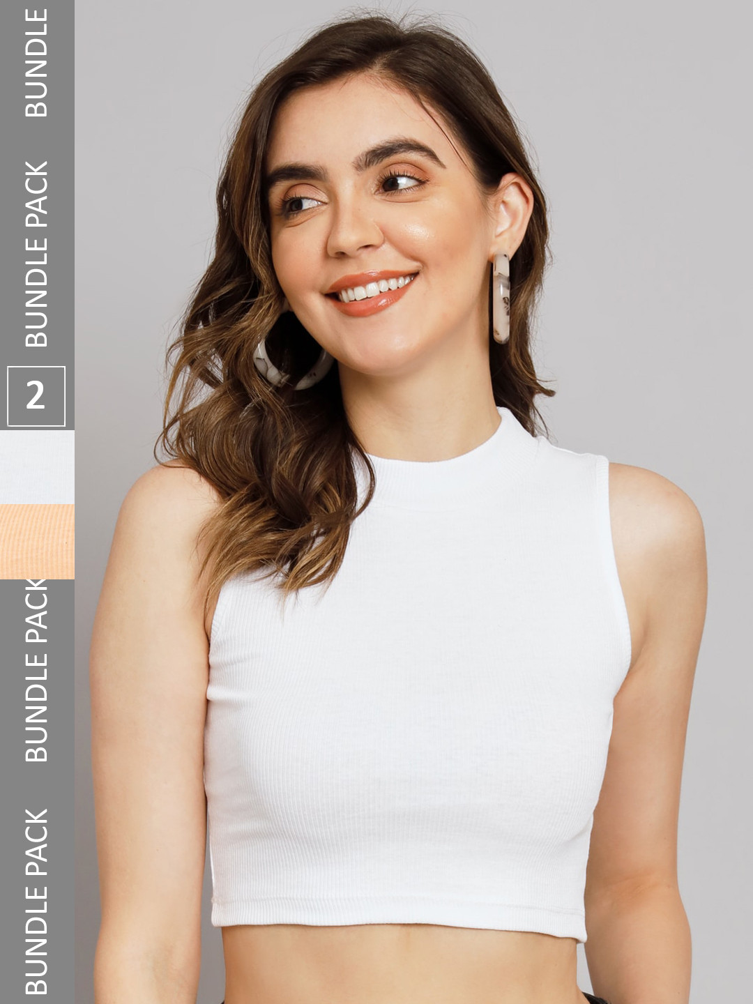 

GUTI Pack Of 2 Ribbed Sleeveless Casual Crop Tops, Orange