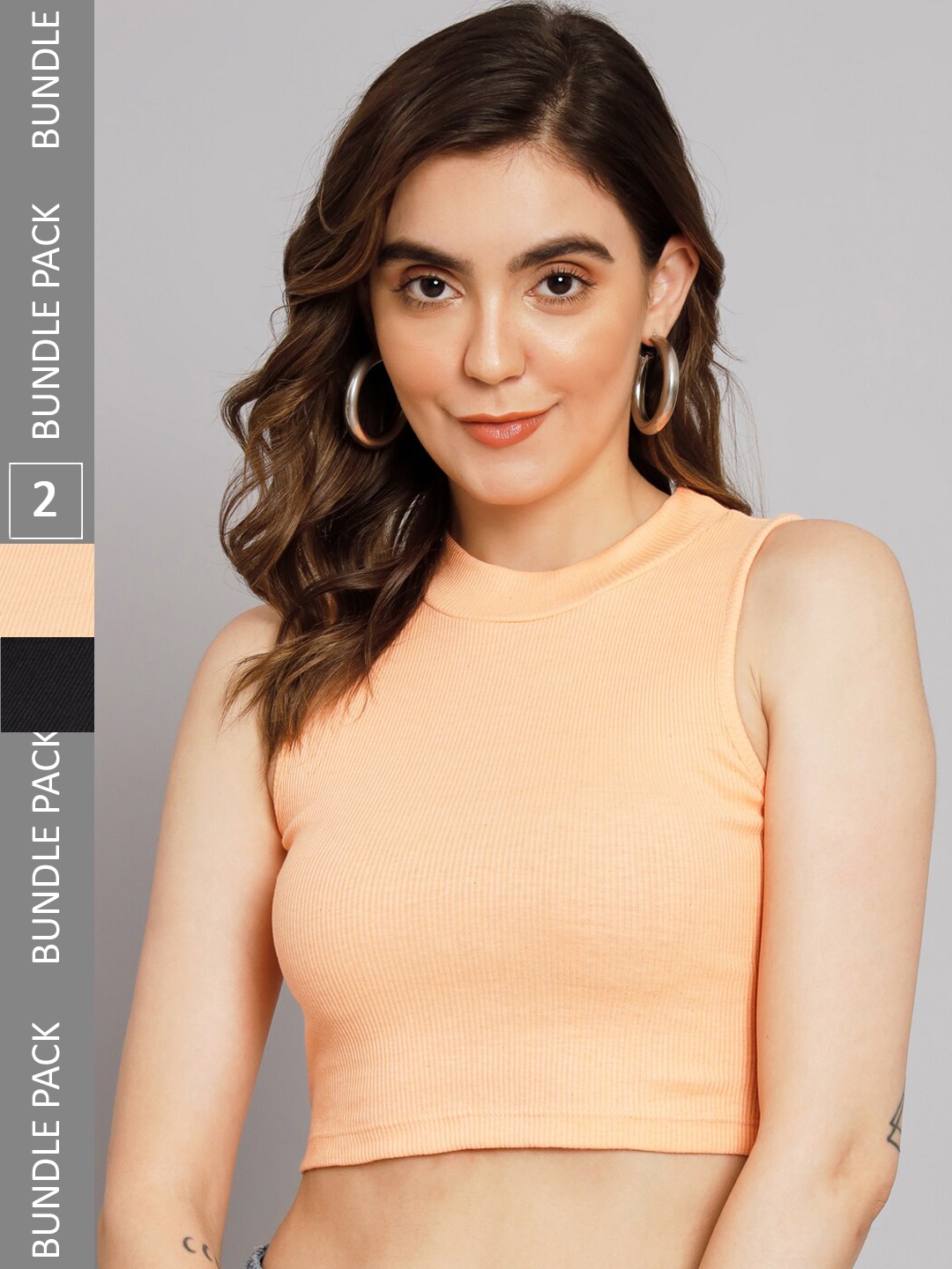 GUTI Pack Of 2 Ribbed Sleeveless Casual Crop Tops, Orange