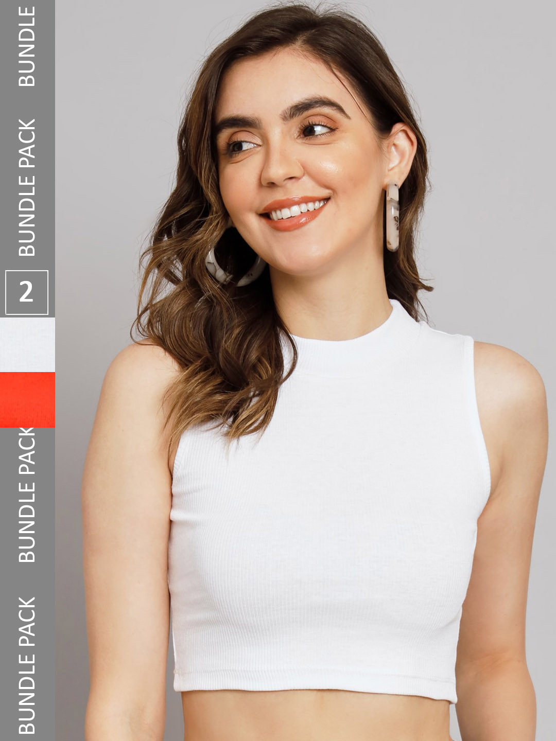 

GUTI Pack Of 2 Ribbed Sleeveless Casual Crop Tops, Red