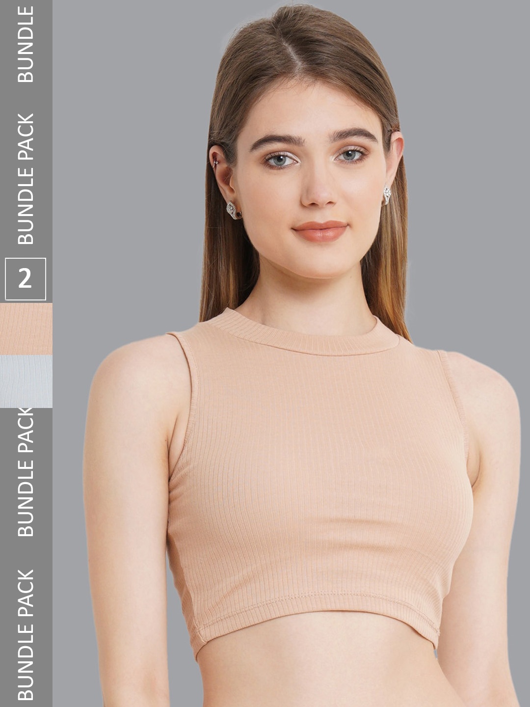 

GUTI Pack Of 2 Ribbed Sleeveless Casual Crop Tops, Blue