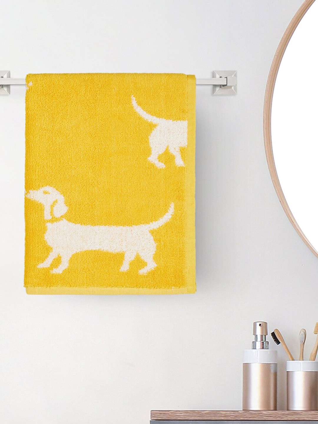

Home Centre Yellow & White 500 GSM Slate Cotton Printed Hand Towel