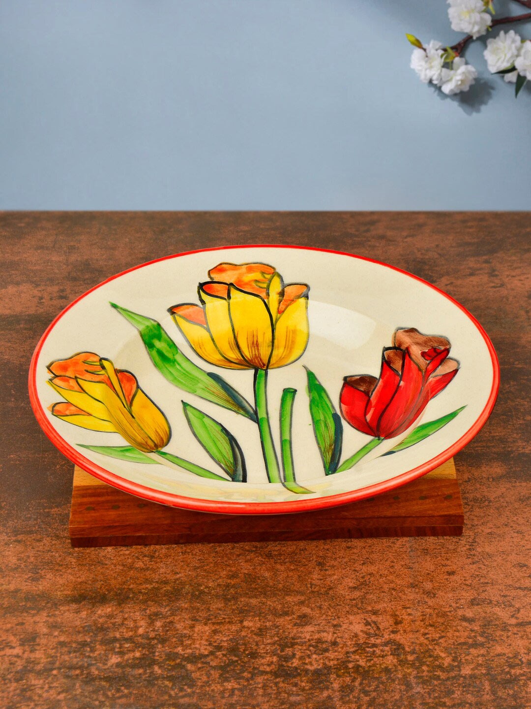 

StyleMyWay Off White & Yellow Floral Printed Ceramic Glossy Plate