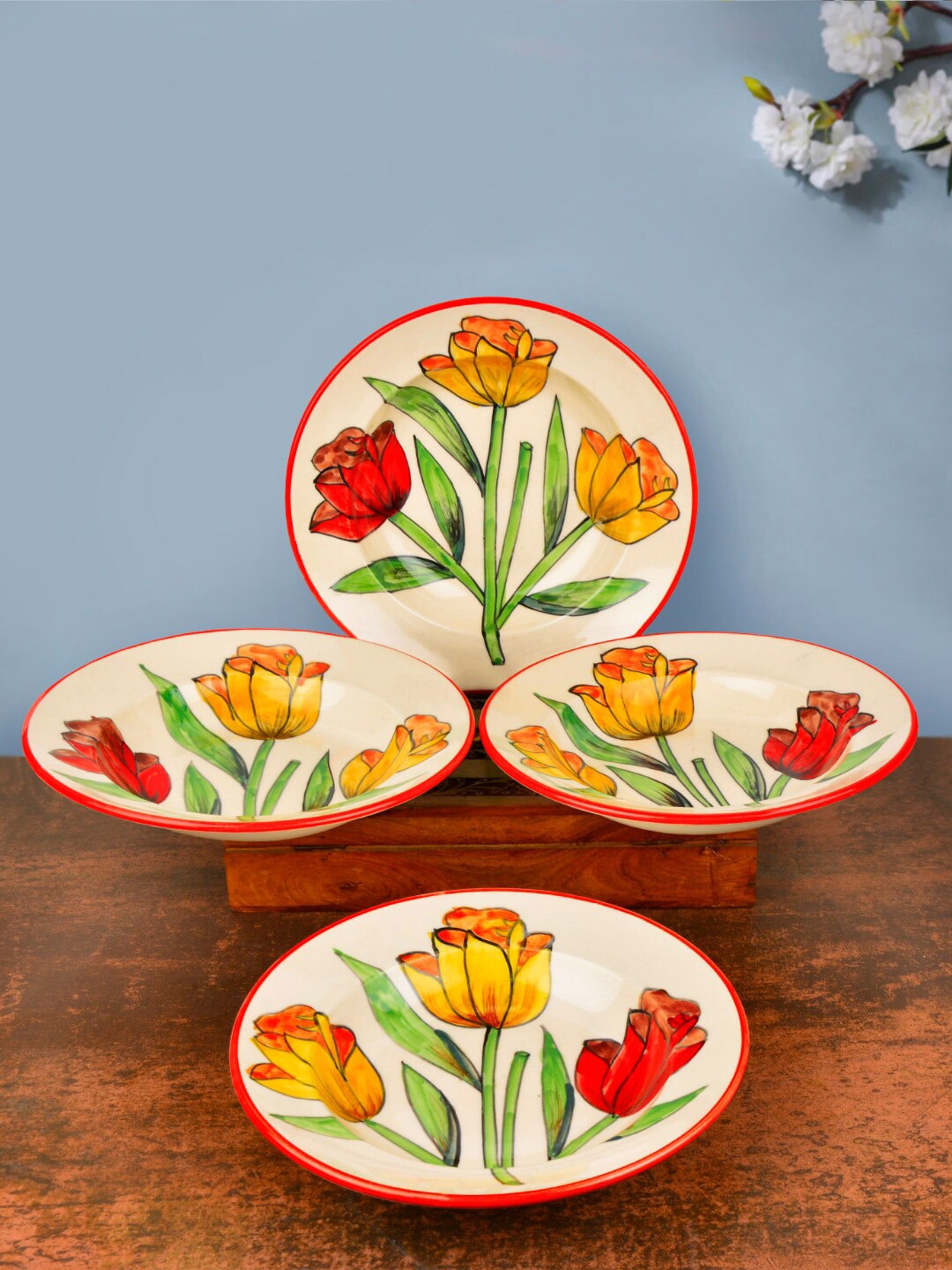 

StyleMyWay Off White & Yellow 4-Pieces Floral Printed Deep Ceramic Glossy Plates