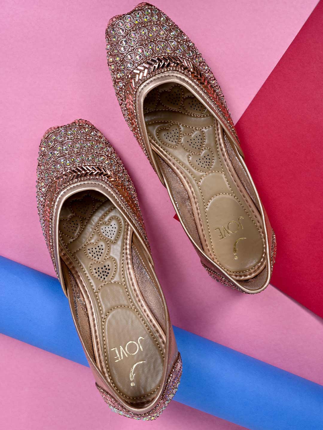 

Jove Fabric Embellished Mojaris, Rose gold