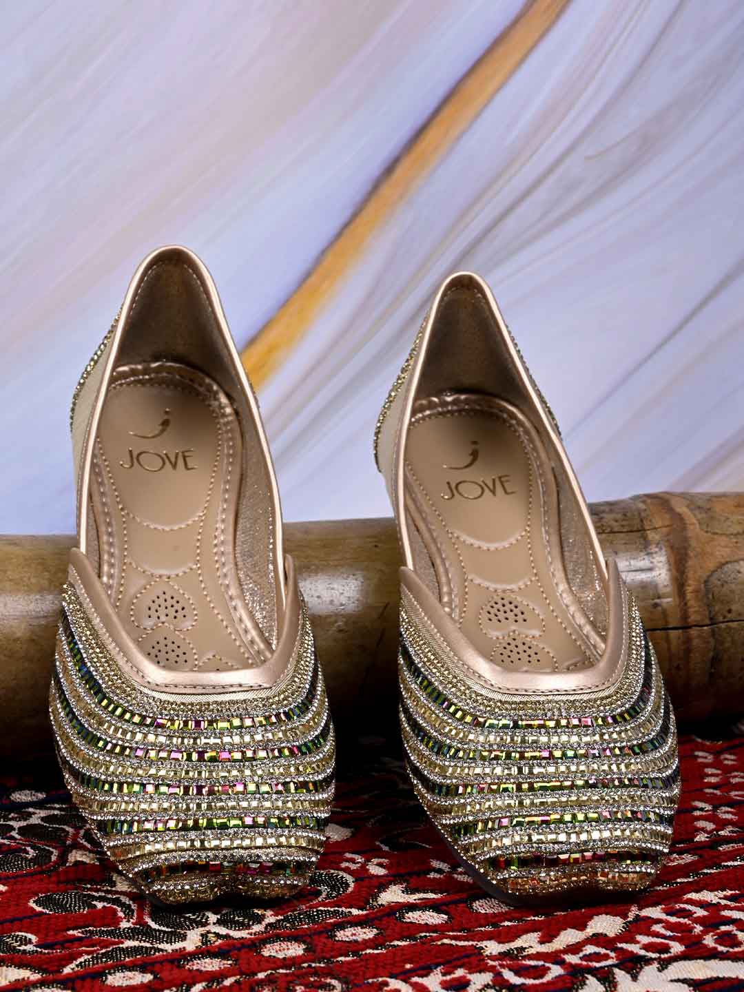 

Jove Gold-Toned Embellished Ethnic Mojaris