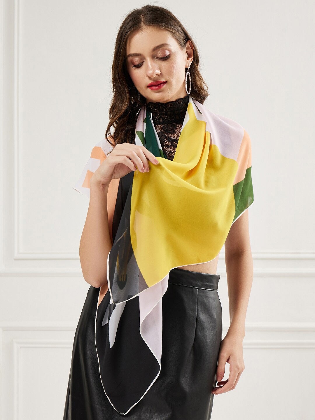 

Athena Women Green & Yellow Printed Scarf