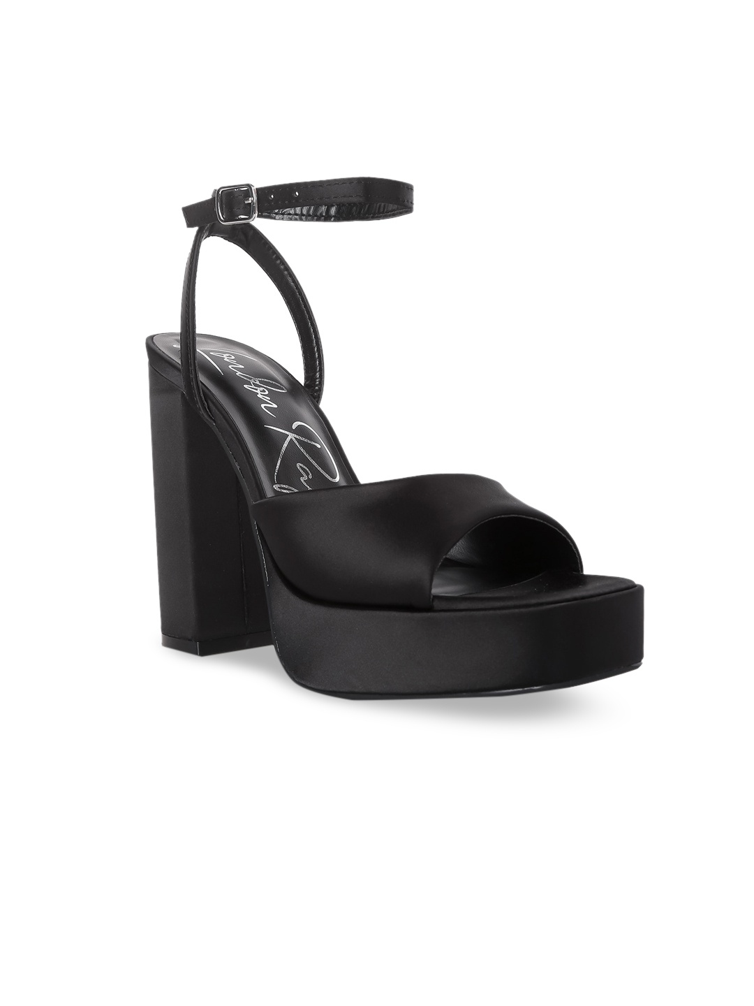 

London Rag Peep Toes Block Heels with Buckles, Black