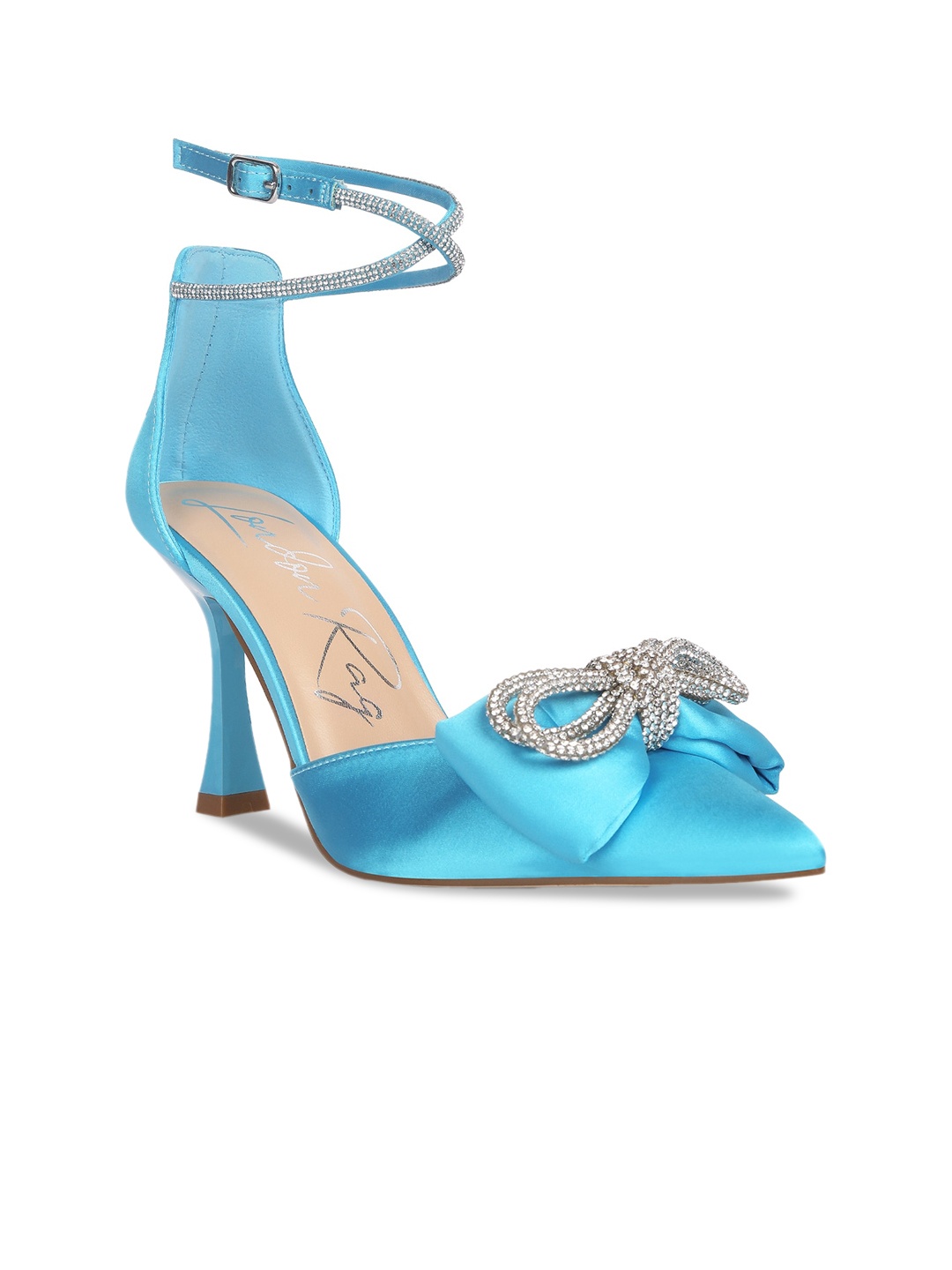 

London Rag Embellished Pointed Toe Block Heels With Bows, Blue