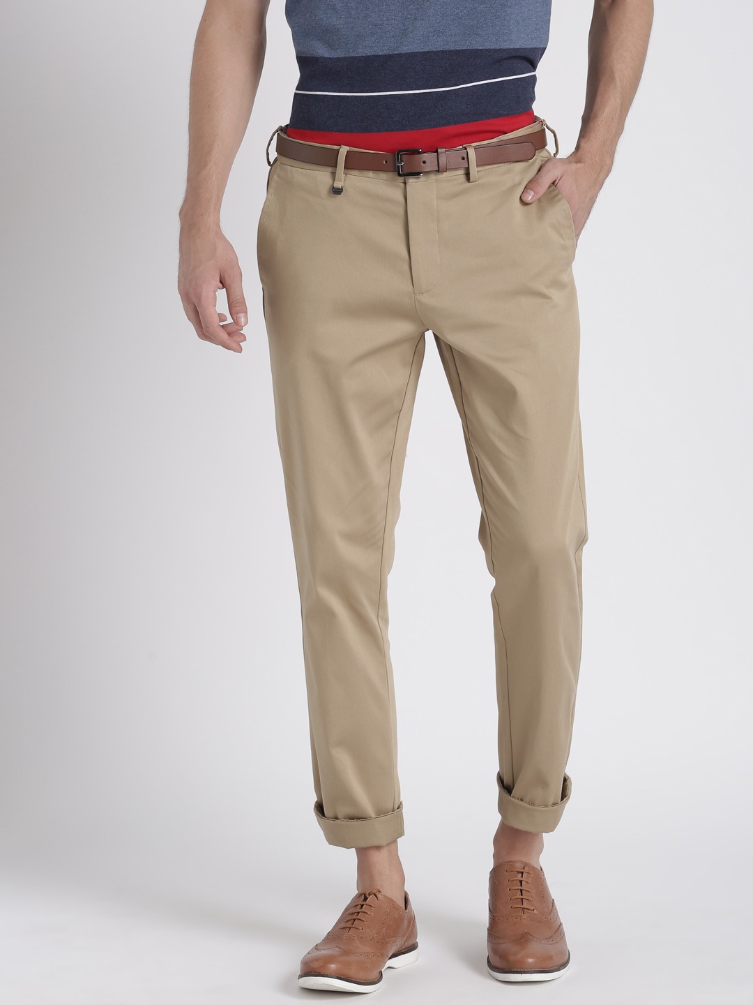 

Splash Men Khaki Regular Fit Solid Regular Trousers