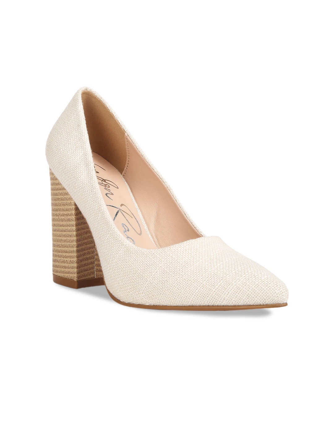 

London Rag Textured Block Heel Pumps, Off white