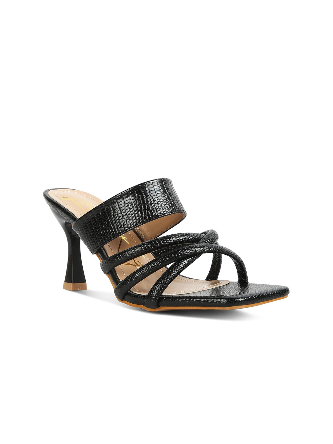 

London Rag Textured Criss-Cross Strap Slim Heels, Black