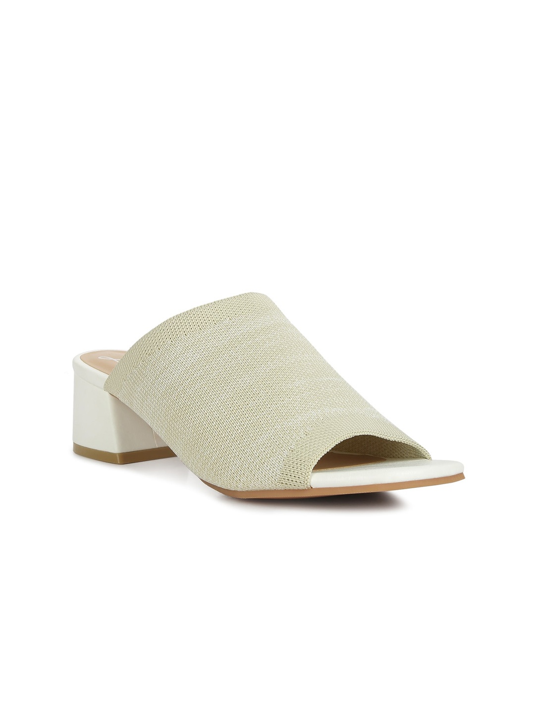 

London Rag Woven Design Peep Toe Block Heel Mules, Cream