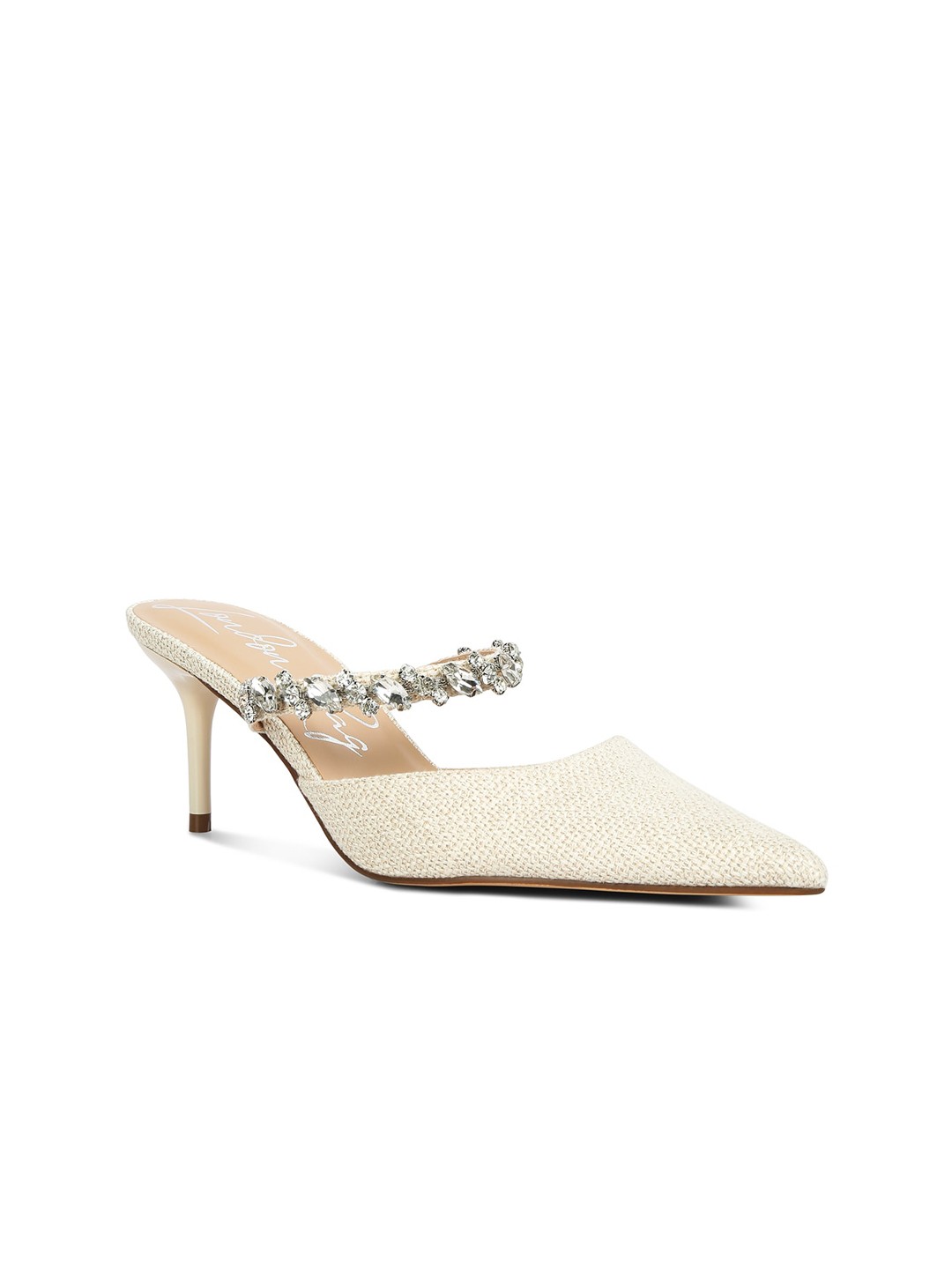 

London Rag Embellished Slim Heel Mules, Off white