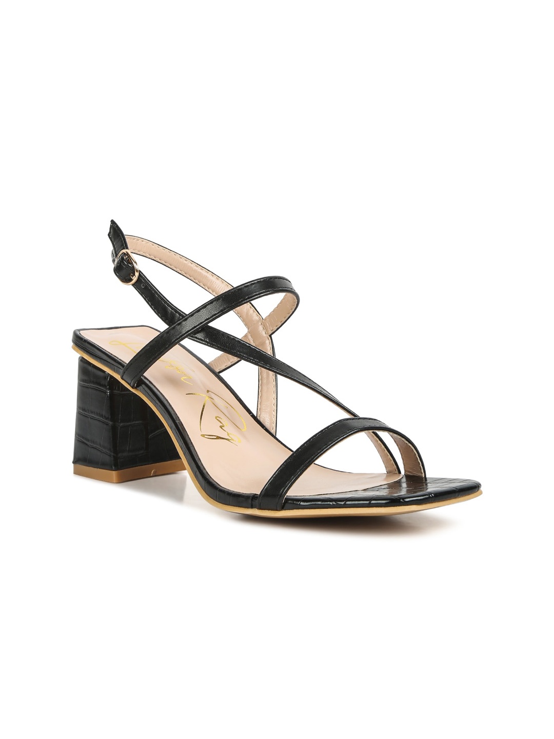 

London Rag Open Toe Block Heels, Black