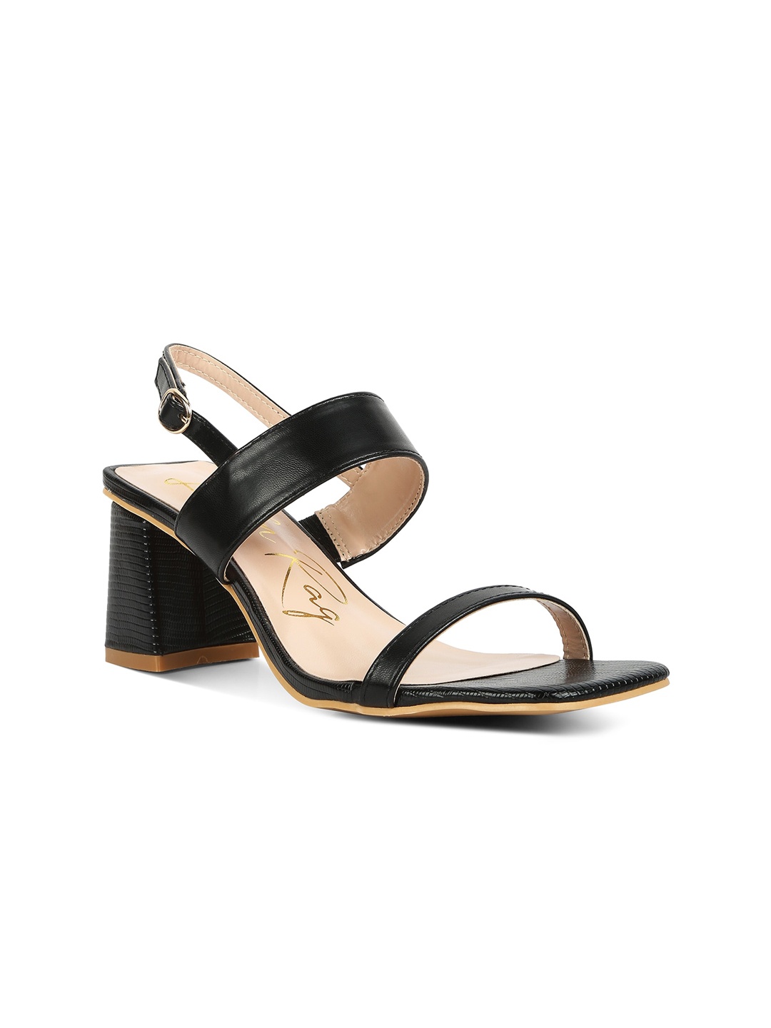 

London Rag Textured Open Toe Block Heels, Black