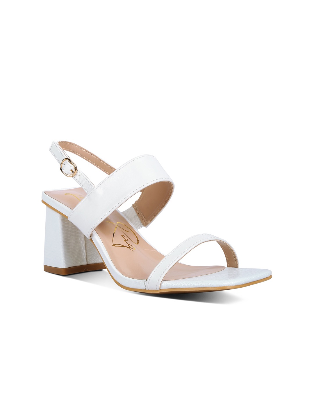 

London Rag Ankle Loop Open Toe Block Heels with Buckles, White