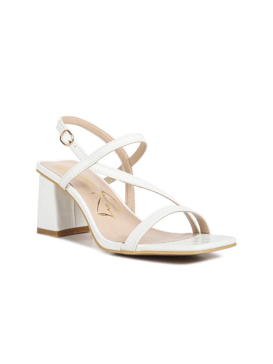 

London Rag Open Toe Block Heels With Buckles, Off white