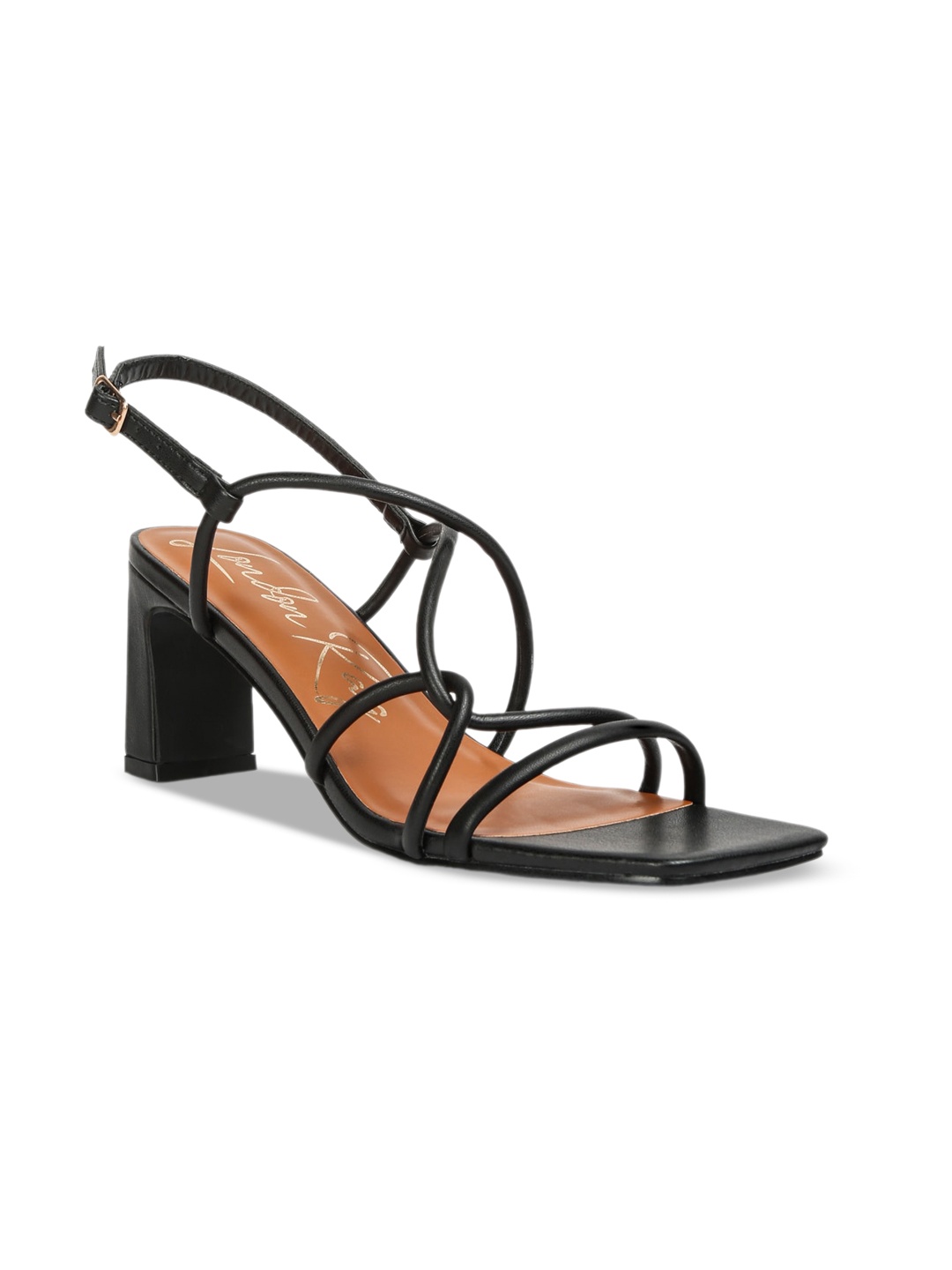 

London Rag Square Toe Block Heels with Buckles, Black