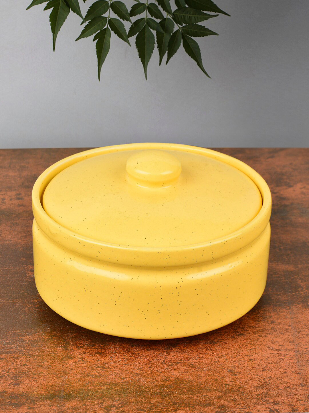 

StyleMyWay Golden Glow Collection Yellow Textured Ceramic Serving Donga With Lid 1 L