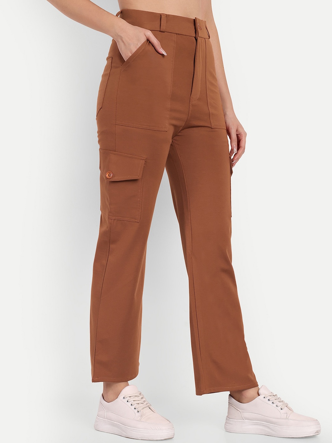 

BROADSTAR Women Smart Straight Fit High-Rise Trousers, Brown