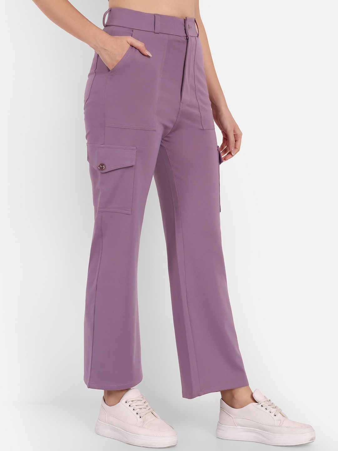 

BROADSTAR Women Smart Straight Fit High-Rise Easy Wash Cargo Trousers, Violet