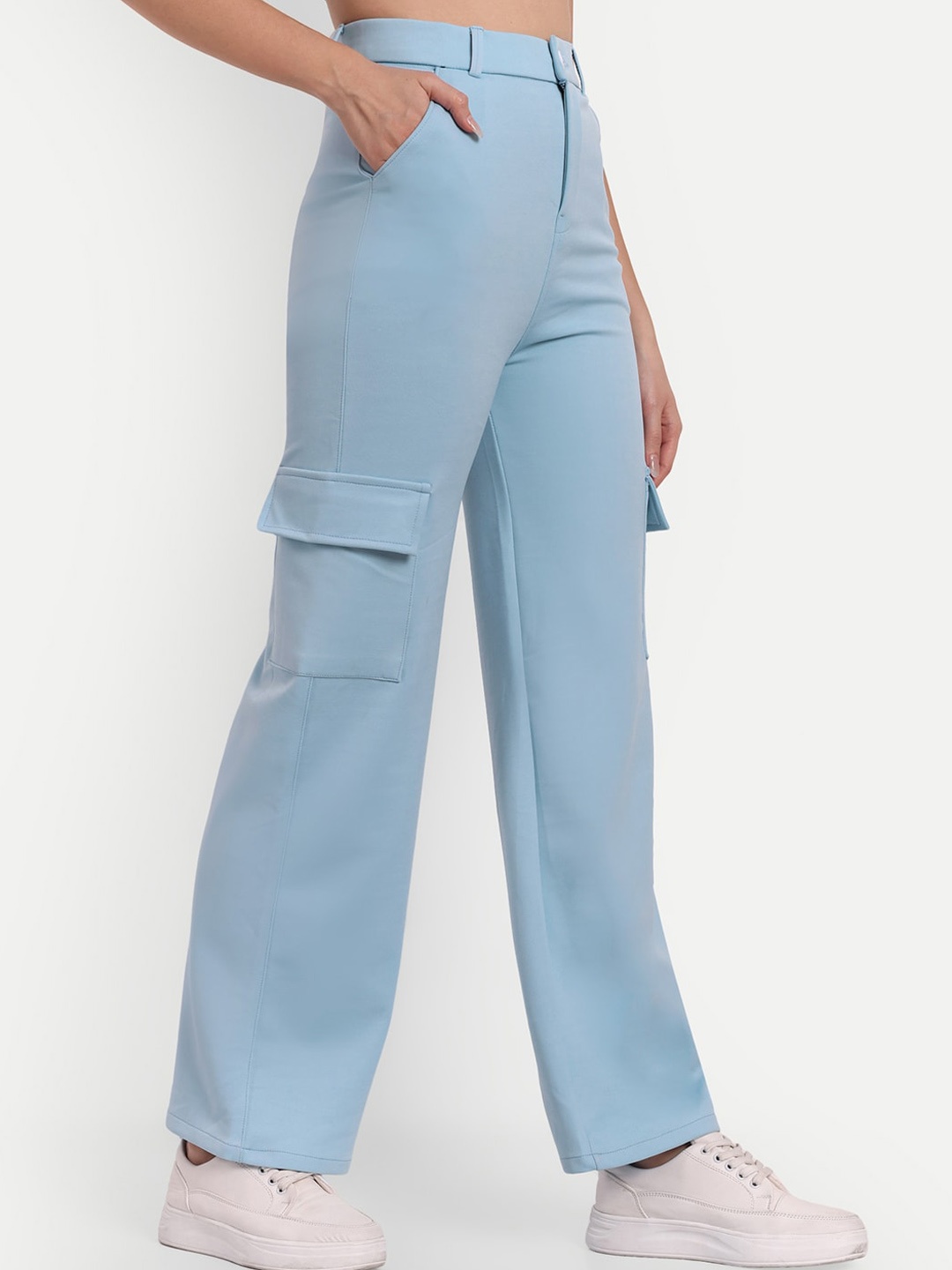 

BROADSTAR Women Smart Straight Fit High-Rise Cargos, Blue