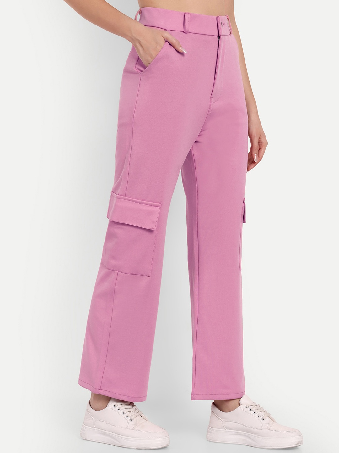 

BROADSTAR Women Smart Straight Fit High-Rise Cargos, Pink