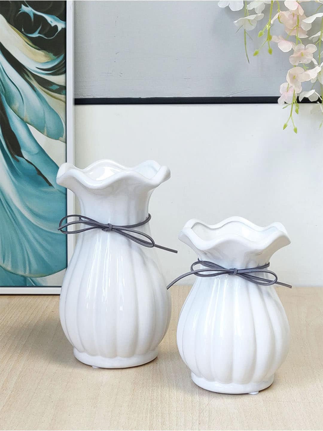 

Art Street White 2 Pieces Textured Ceramic Flower Vases