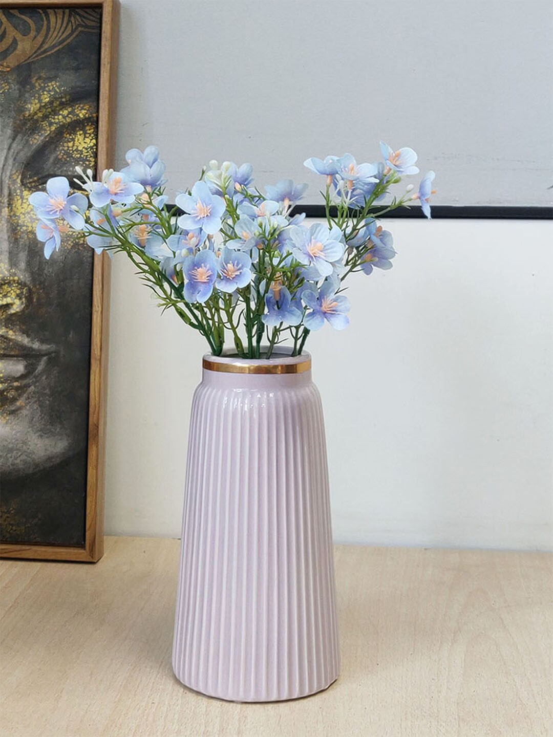

Art Street Pink Textured Ceramic Flower Vase With Grooves