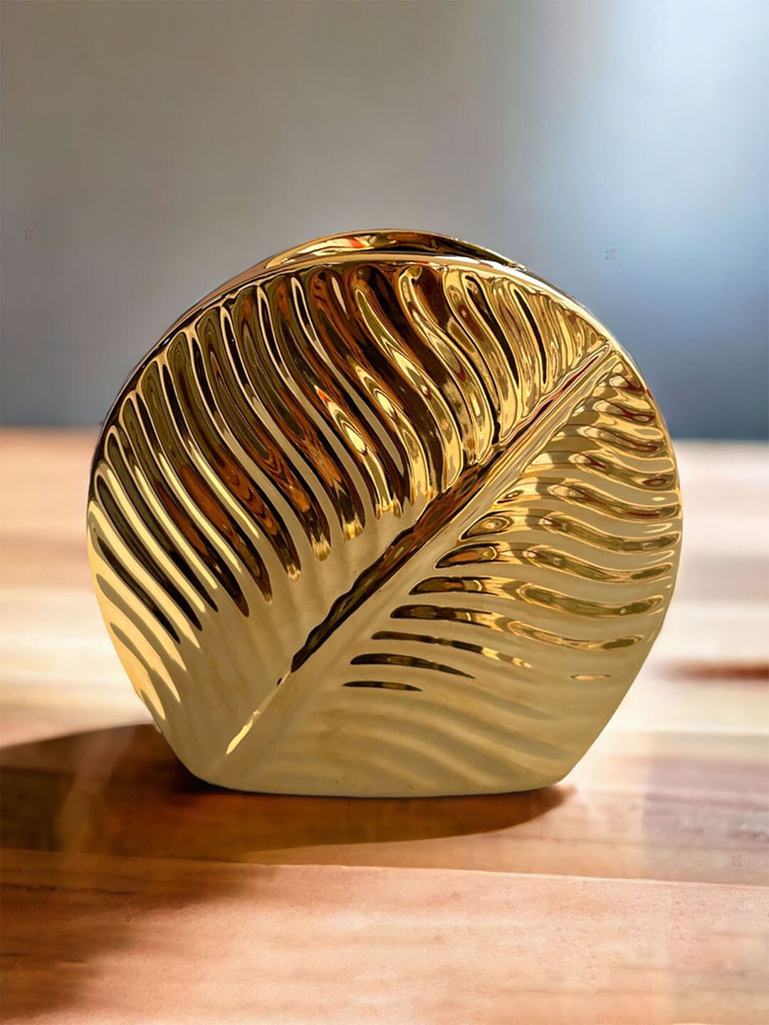 

Art Street Yellow Textured Nordic Golden Leaf Flower Ceramic Flower Vase, Gold