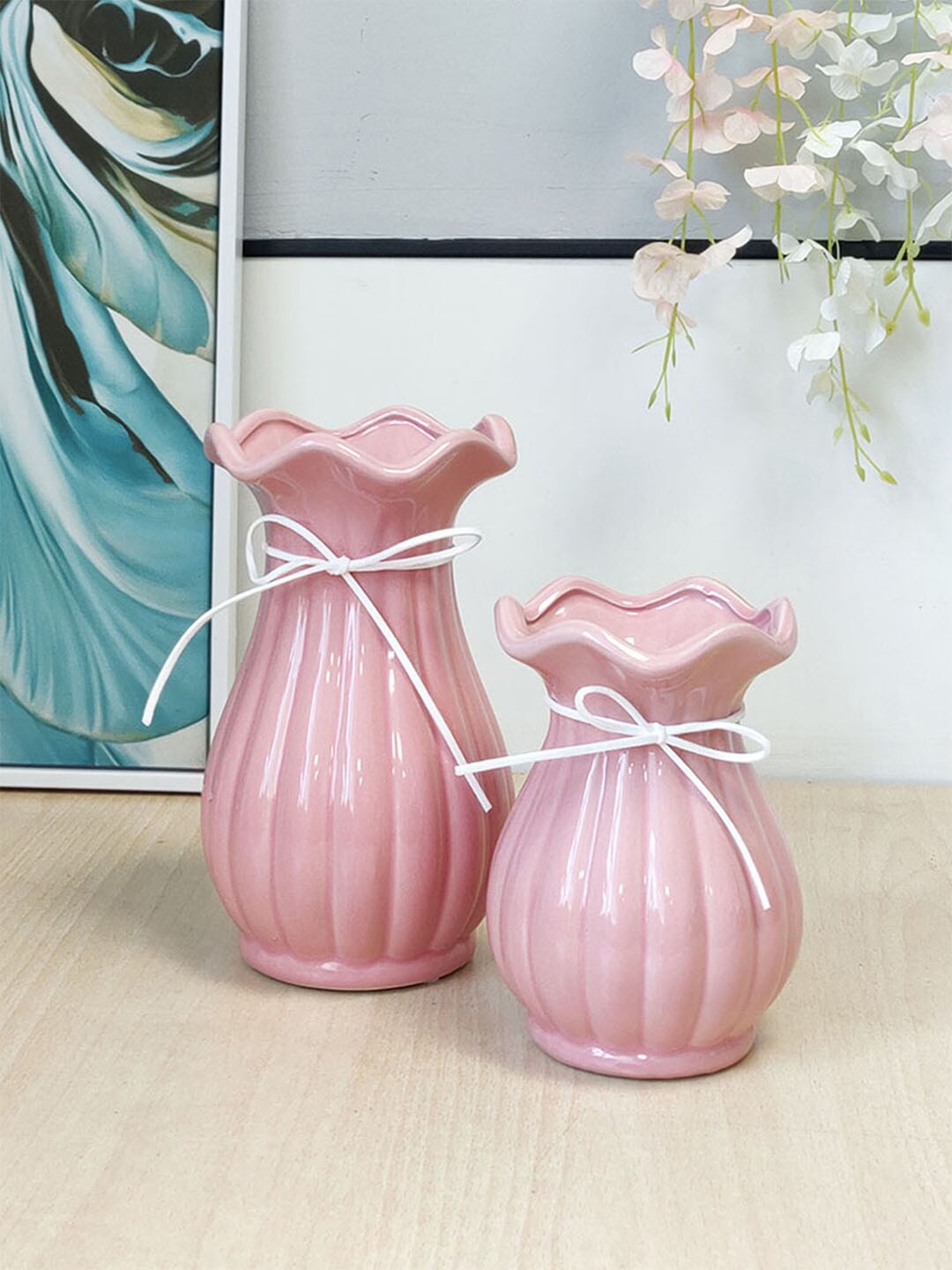 

Art Street Pink 2 Pieces Textured Ceramic Flower Vases