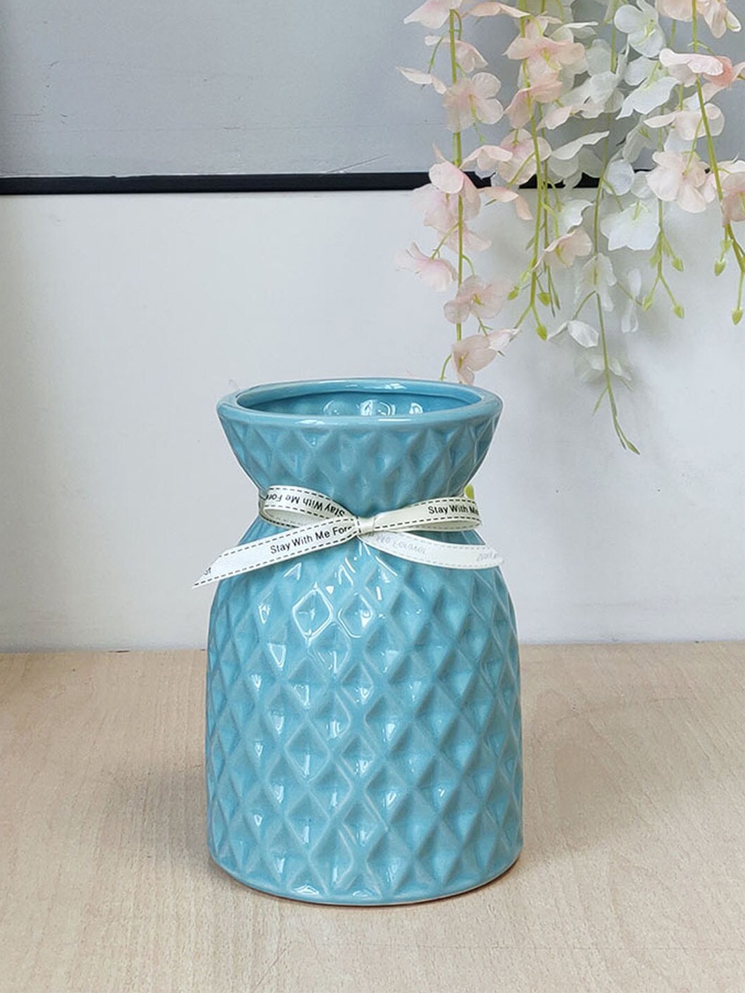 

Art Street Blue Textured Grid Design Ceramic Flower Vase