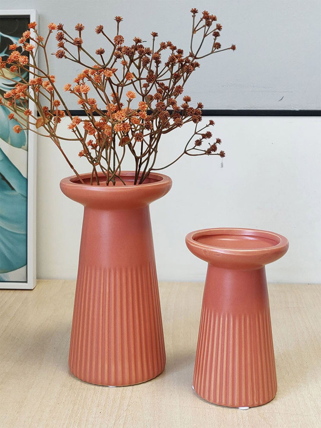 Art Street Brown 2 Pieces Textured Ceramic Flower Vases