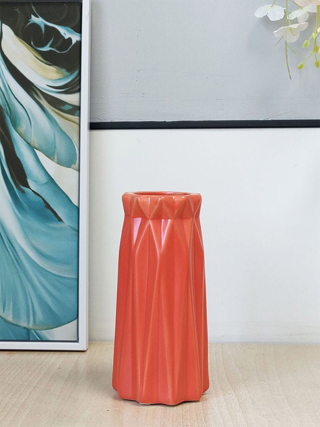 

Art Street Orange-Coloured Textured Origami Pear Shaped Ceramic Flower Vase