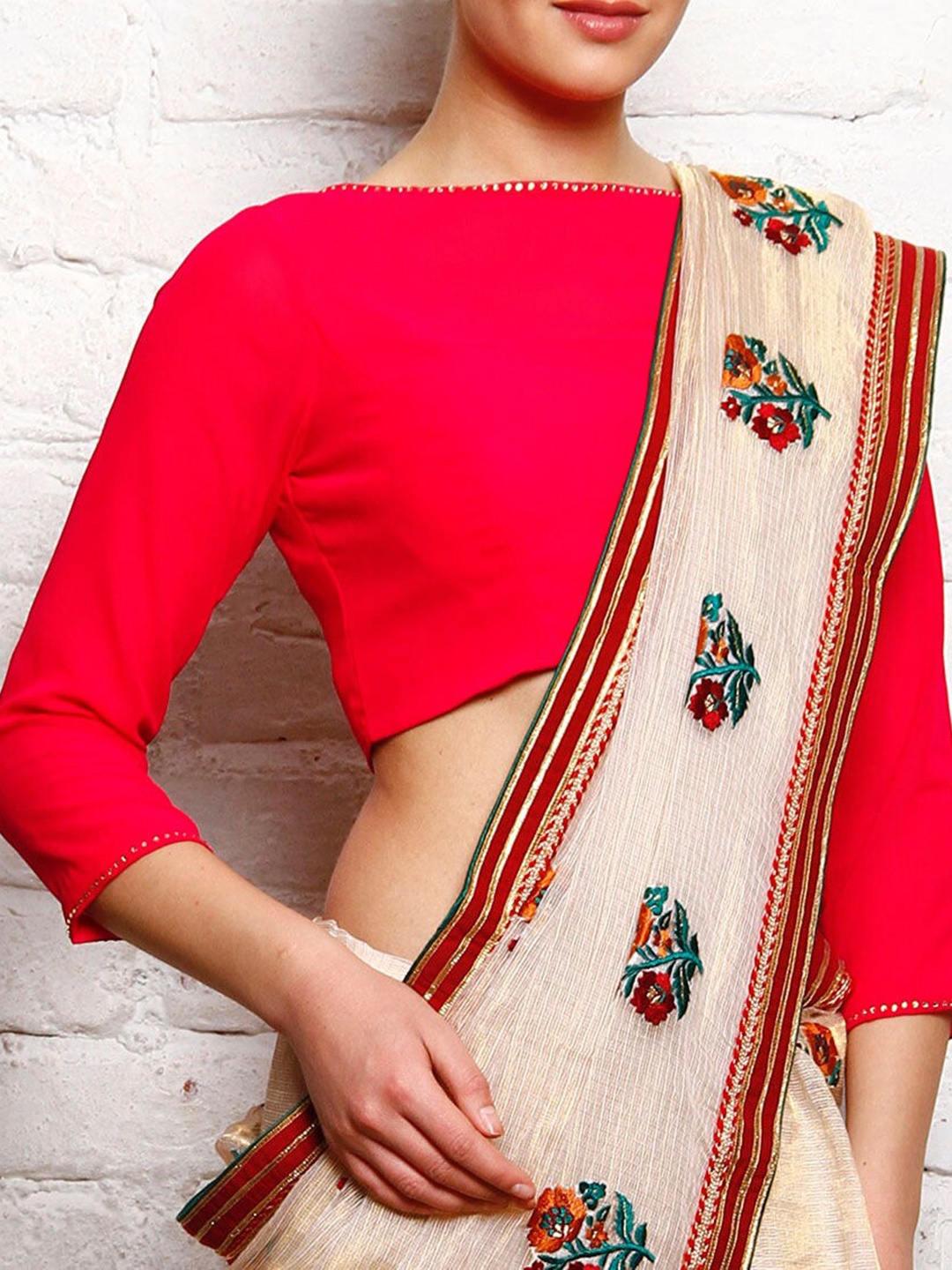

KAANCHIE NANGGIA Three-Quarter Sleeves Saree Blouse, Red