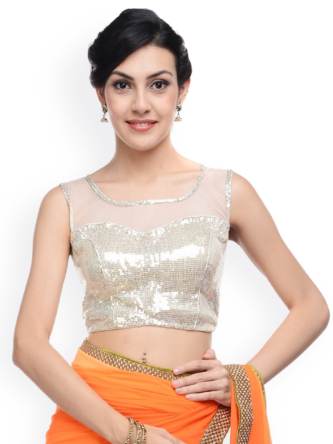 

KAANCHIE NANGGIA Sequined Saree Blouse, Cream