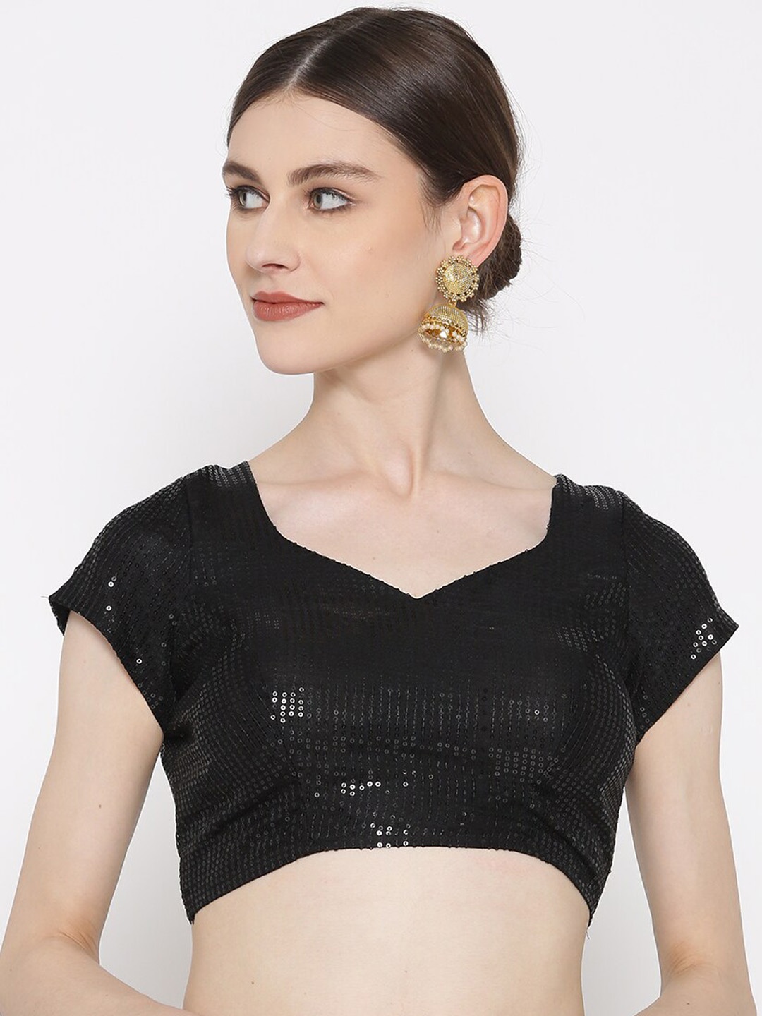 

KAANCHIE NANGGIA Sequins Embellished Sweetheart Neck Saree Blouse, Black